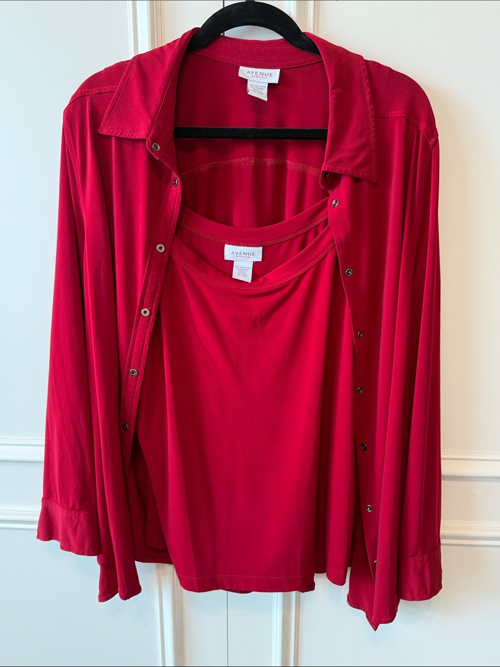 Avenue Bright Red Tank with Coordinating Button-Front Shirt